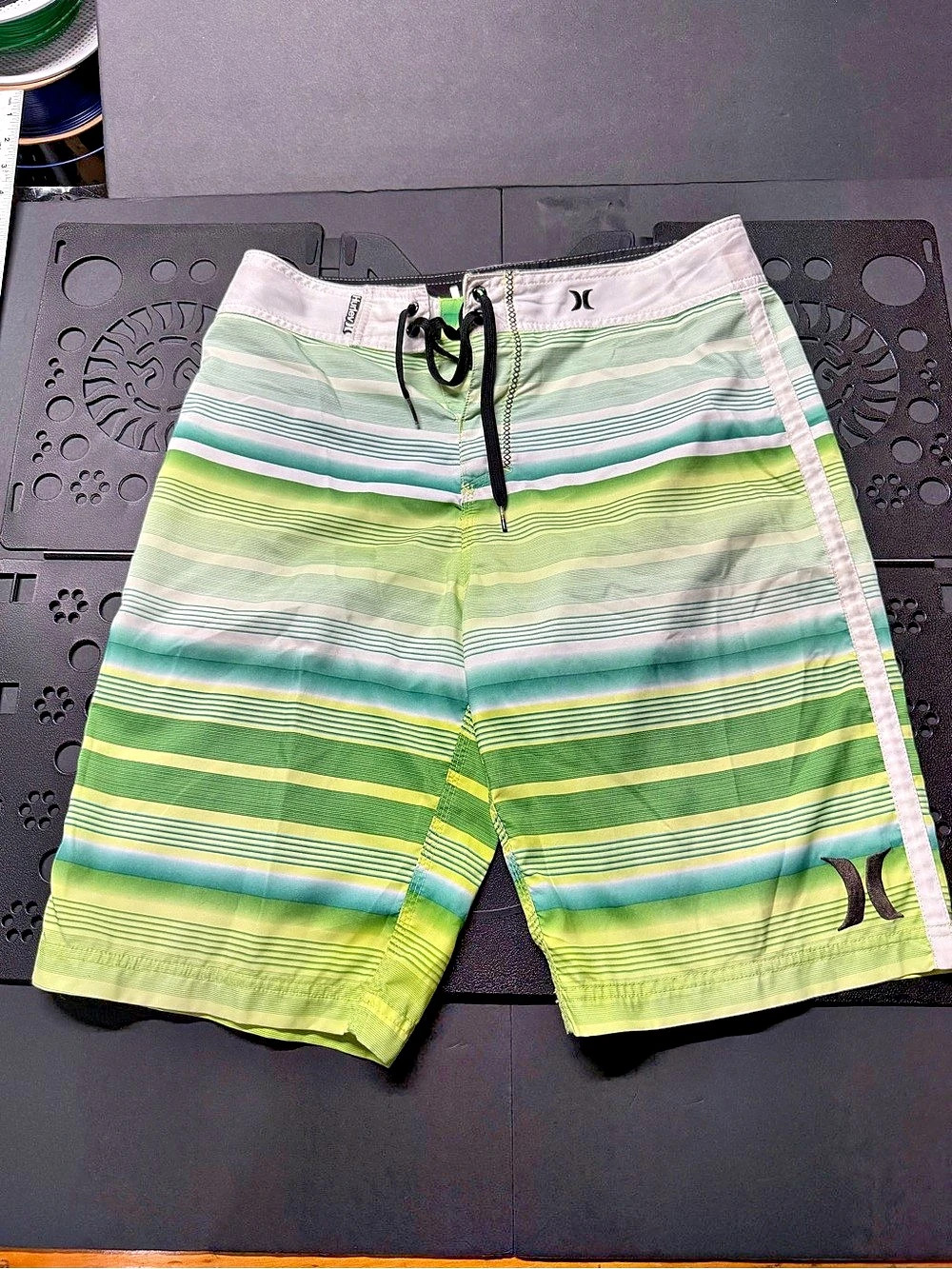 Hurley Men's Striped Board Shorts Green & White Waist 30